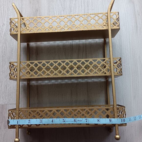 Gold-toned Metal Three Tiered Decorative Organization Tray 13" Tall - Picture 6 of 10